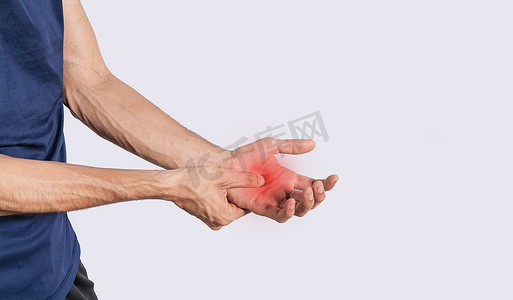 手掌疼痛的人，手部疼痛的人的概念，关节炎摩擦的人，手部疼痛的人