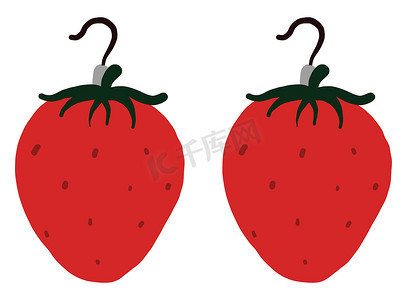 草莓耳环，插图，白色背景上的矢量