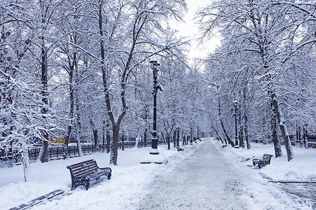 Rozhdestvensky 大道，降雪中的花园环