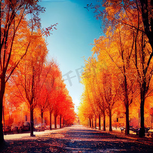 有橙色和黄色叶子的秋天公园