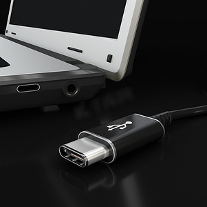 usb加湿器摄影照片_USB C 型或 USB 4 连接器电缆线条艺术 3d 插图