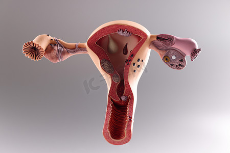 灰色背景下的女性生殖系统模型