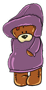穿着紫色毛衣的熊，插图，白色背景上的矢量