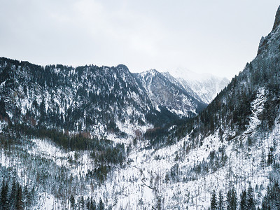航拍：塔特拉山脉的冬季森林