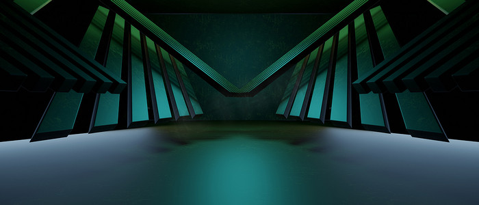 隧道空间摄影照片_网络空间中的抽象未来框架虚拟现实中的梦幻场景抽象数字绿色科技背景壁纸 3D 插图