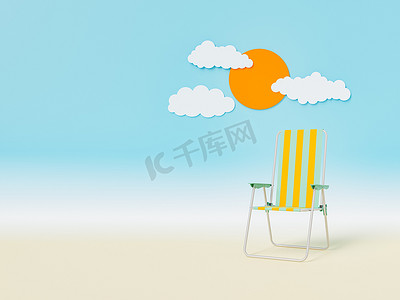 阳光下的躺椅和沙滩上的云彩