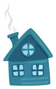 蓝色的房子，插图，白色背景上的矢量