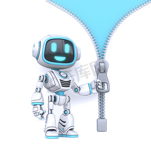 可爱的蓝色机器人打开拉链背景3D