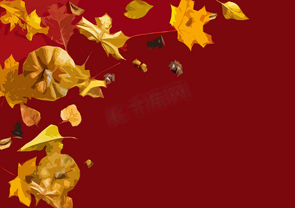 枫叶海报摄影照片_带有铭文的木牌-你们都秋天了，南瓜、橡树和枫叶、橡子和树叶。