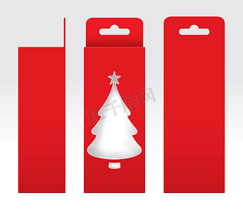 挂红盒窗圣诞树形状剪出包装模板空白，空盒红色纸板，礼品盒红色牛皮纸包装纸箱