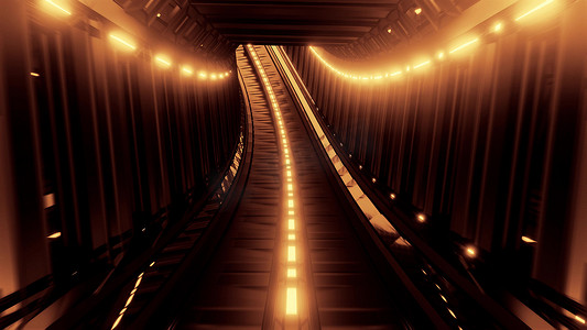 发光的幻想隧道走廊3D插画设计壁纸背景