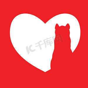 可爱的卡通红猫在心脏标志。