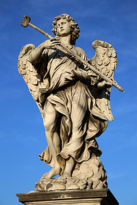 天使雕塑摄影照片_罗马圣天使堡桥上的 Potaverunt me 钢雕像