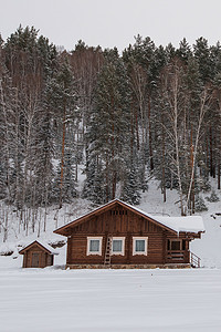 冬季度假屋在森林里。