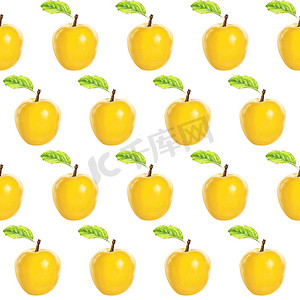 绿色食物插图摄影照片_插图现实主义无缝图案水果苹果黄色颜色在白色孤立的背景上