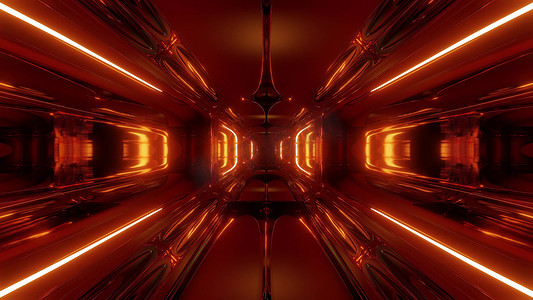 年货插画摄影照片_外星飞船走廊隧道壁纸3D渲染3D插画