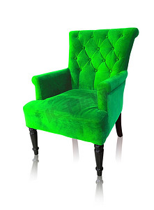 绿色过时摄影照片_绿色复古扶手椅隔离在白色剪切路径上。