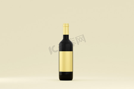 红酒瓶样机与白色背景上的白色标签。 