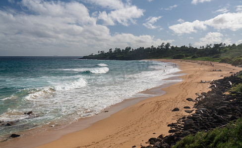 夏威夷图摄影照片_可爱岛驴海滩全景