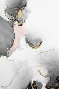黑金设计摄影照片_大理石液体水墨艺术画在纸上的黑金抽象背景。