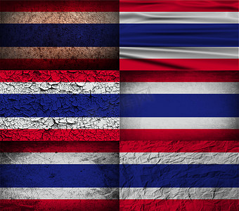 旧旗摄影照片_套六旗泰国与旧纹理。