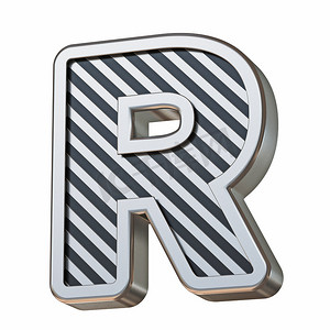 不锈钢和黑色条纹字体 Letter R 3D