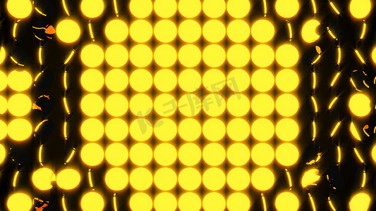 抽象背景，一排排黄色转动硬币，3D 渲染背景，计算机生成