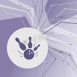 紫色抽象现代背景上的保龄球游戏圆球图标。