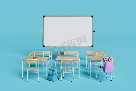 教室白板摄影照片_白板前面有桌子