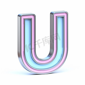 3d字体摄影照片_蓝色和粉色金属字体 Letter U 3D