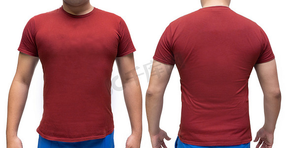 人体上的红色空白 T 恤，用于图形设计模型