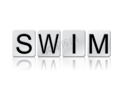 游泳隔离平铺字母概念和主题