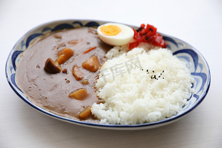 日本豆摄影照片_咖喱饭加鸡蛋日本料理