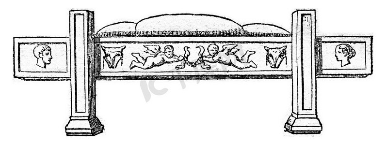 葬床，采用罗马浅浮雕，复古雕刻。