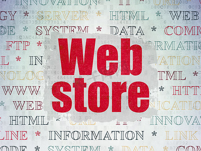网页设计理念：数字数据纸背景上的网络商店