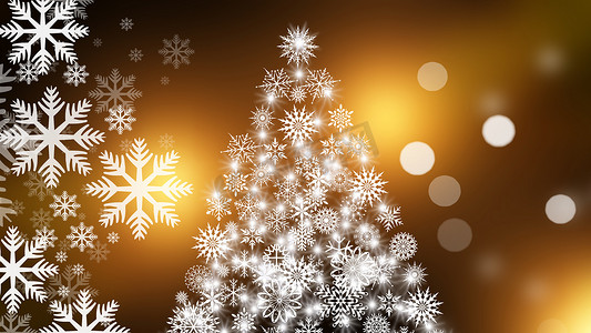 圣诞节和新年红色背景与圣诞树由雪花制成。
