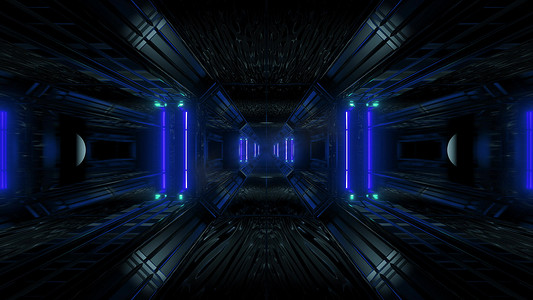 黑暗空间科幻隧道背景与抽象纹理背景 3D 插图