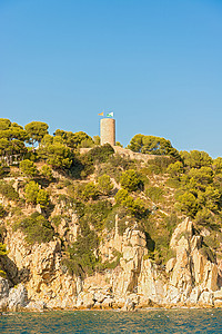滨水摄影照片_西班牙滨海托萨的中世纪城堡