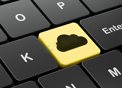 云彩3d摄影照片_云彩技术概念：计算机键盘背景上的云彩