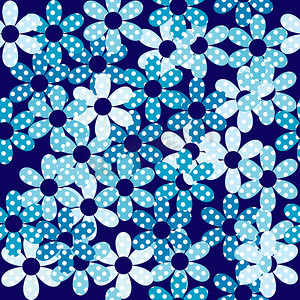 蓝色点缀花朵无缝背景