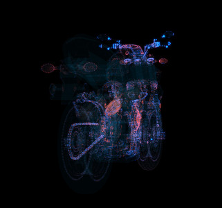 摩托车背景摄影照片_由发光点和线组成的抽象摩托车。 