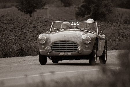 AC ACE 1956 在 2020 年意大利著名历史赛事 Mille Miglia 拉力赛中的一辆旧赛车上（1927-1957