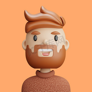 大胡子卡通摄影照片_微笑的大胡子男子 3D 卡通化身
