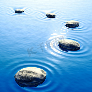 水中的卵石石头与波纹背景