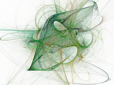 曲线绿黄色抽象分形混沌的 3D 渲染
