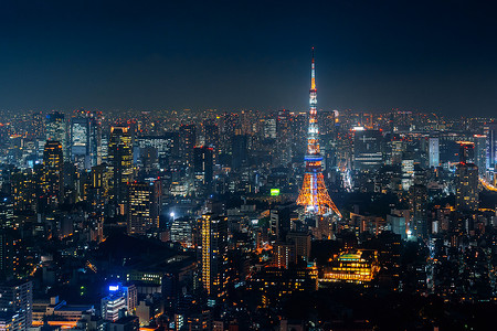 日本东京城市夜景。