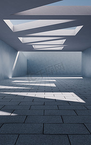 建筑隧道摄影照片_有阳光的混凝土建筑进来，3d 渲染。