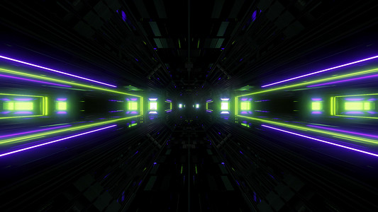 未来科幻灯光发光隧道走廊3D插画背景