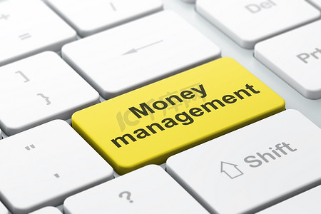 货币概念：电脑键盘背景上的资金管理