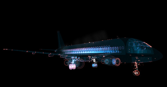客机由发光线组成。